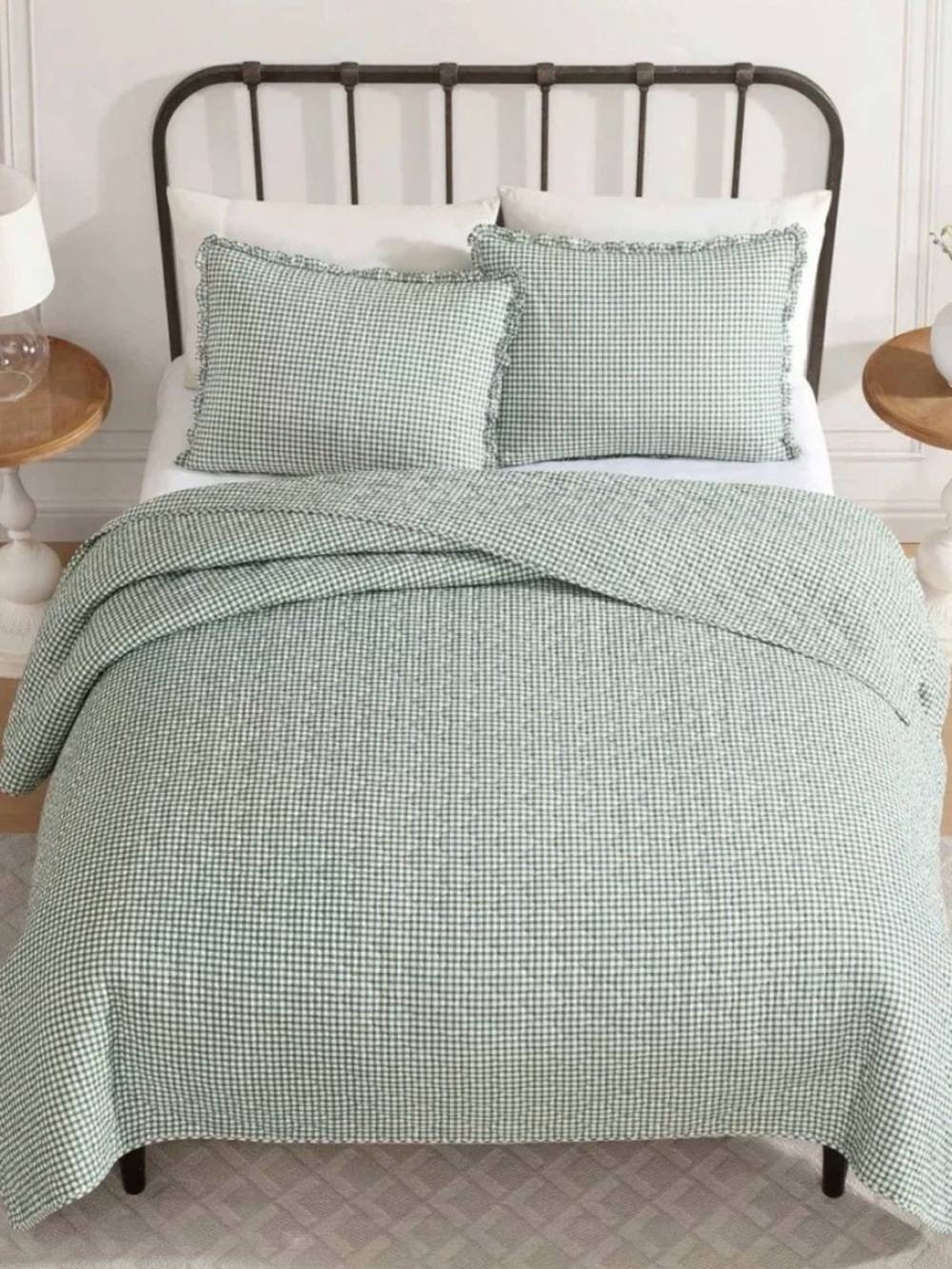 Laura Ashley 3pc Full/Queen Gracies Gingham Green Quilt Set ~ Charming Cottage